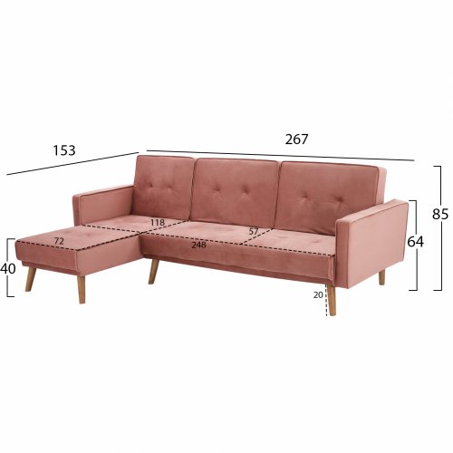 SCHLAFCOUCH UMWENDBAR TALIA VELVET ROTEN APPLE 267x153x85 cm WW3153.02