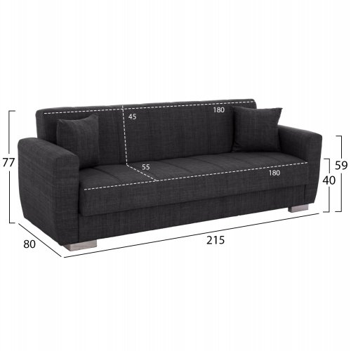 3-Sitzer-Schlafsofa in grau, 215 x 80 x 77 cm