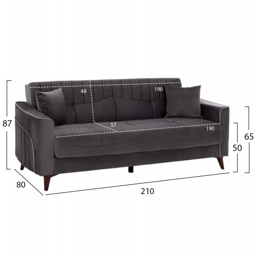 SCHLAFSOFA "PORTMAN" 3-SITZER IN GRAU 210x80x87 cm
