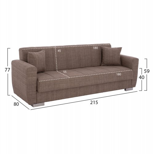3-Sitzer-Schlafsofa in beige, 215 x 80 x 77 cm