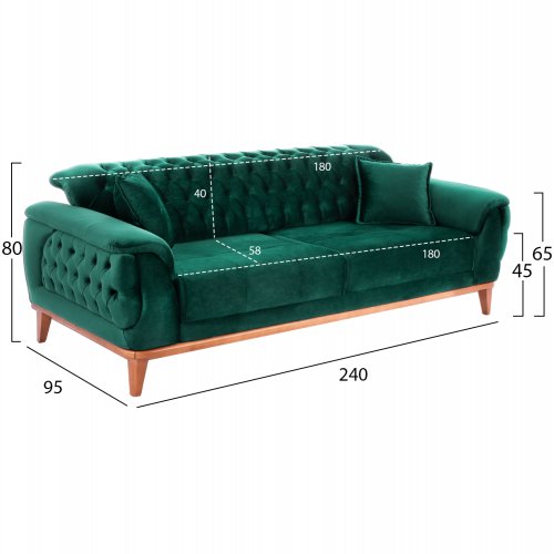 SCHLAFSOFA "BENNINGTON" 3-SITZER IN GRÜN 240x95x80 cm