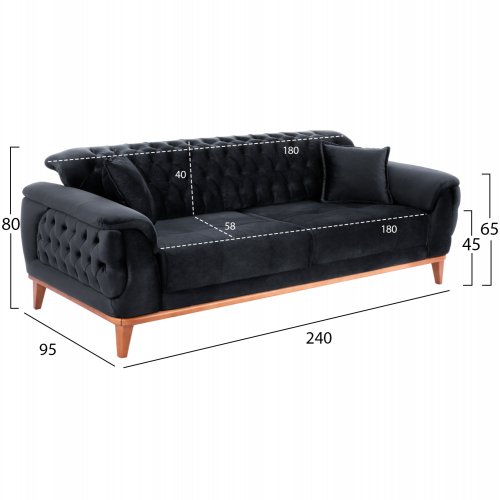 ΚΑΝΑΠΕΣ ΚΡΕΒΑΤΙ BENNINGTON ΤΡΙΘΕΣΙΟΣ ΜΑΥΡΟ 240x95x80 εκ.