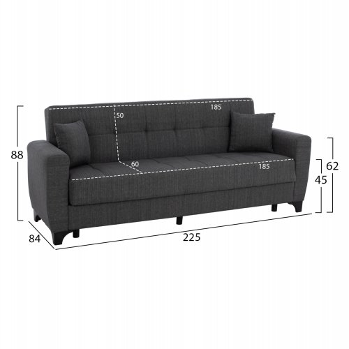 SCHLAFSOFA 3-SITZER HOHE RÜCKENLEHNE GRAU 225x84x88