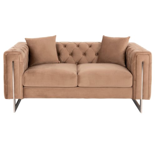 SOFA 2-SITZER t.CHESTERFIELD MOBAR BEIGE SAMT-METALLBEINE 154x85x68Hcm