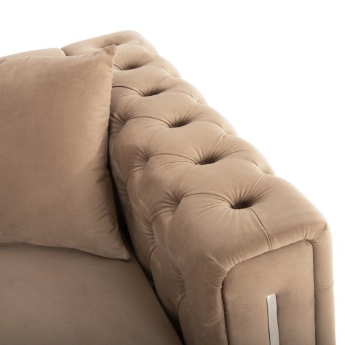 SOFA 2-SITZER t.CHESTERFIELD MOBAR BEIGE SAMT-METALLBEINE 154x85x68Hcm