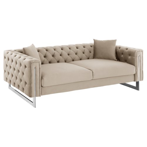SOFA 3-SITZER t.CHESTERFIELD MOBAR CREME SAMT-METALLBEINE 212x87x68H cm