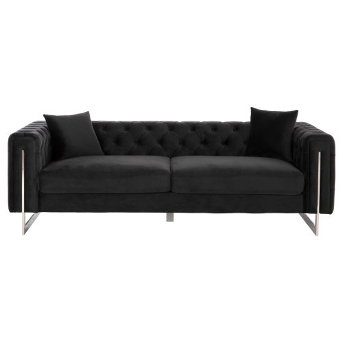 SOFA 3-SITZER t.CHESTERFIELD MOBAR SCHWARZ SAMT-METALLBEINE 212x87x68H cm