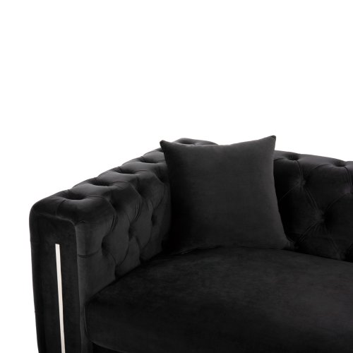 SOFA 3-SITZER t.CHESTERFIELD MOBAR SCHWARZ SAMT-METALLBEINE 212x87x68H cm