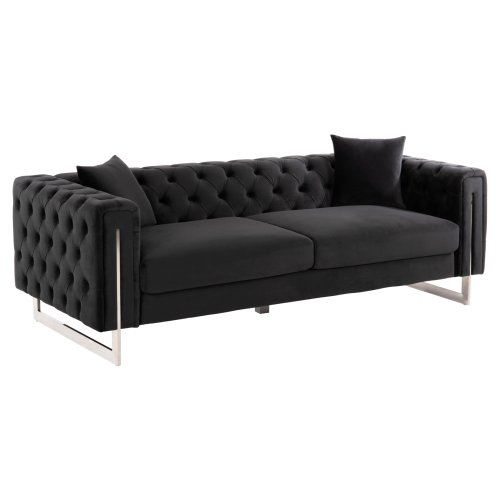 SOFA 3-SITZER t.CHESTERFIELD MOBAR SCHWARZ SAMT-METALLBEINE 212x87x68H cm