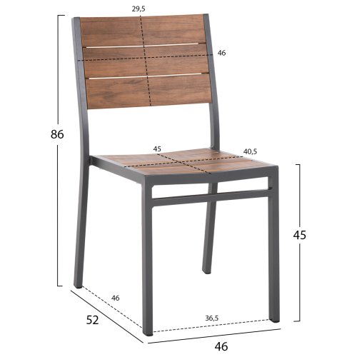 ALUMINIUMSTUHL DUNKELGRAU MIT POLYWOOD 46x52x86Hcm