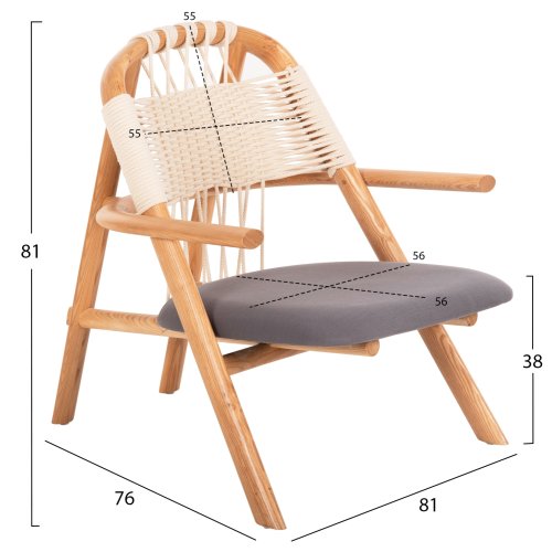 DESIGN STUHL SESSEL AUS ESCHENHOLZ UND SEIL NATUR