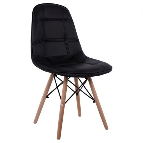 Design Stuhl COSY mit Massivholz Beinen und Kunstleder, in Schwarz