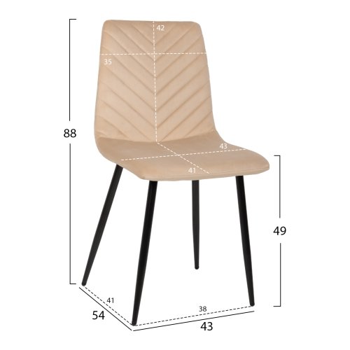STUHL LATRELL AUS BEIGEM SAMT MIT SCHWARZEN METALLBEINEN 43x54x88cm