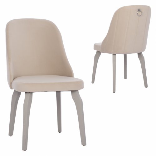 CHAIR ESPERANZA MADE OF VELVET ECRU WITH WOODEN LEGS 50x66x90 cm