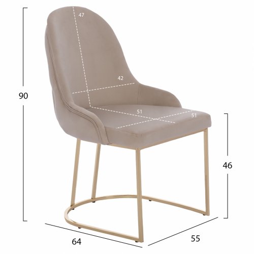 CHAIR LILIANA MADE OF ECRU VELVET WITH METAL GOLD BASE 55x64x90 cm