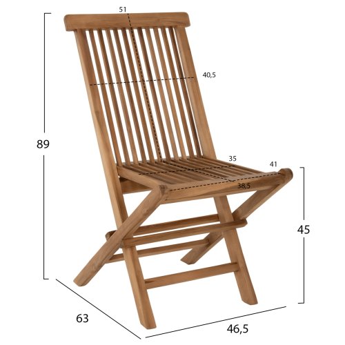 KENDALL KLAPPSTUHL – NATÜRLICHES TEAKHOLZ 46,5 x 63 x 89 cm