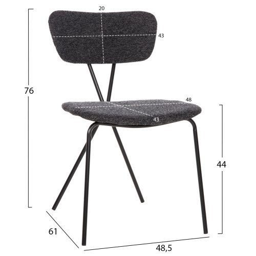 ESSZIMMERSTUHL DORY METALLRAHMEN IN SCHWARZ-STOFF IN DUNKELGRAU 48,5x61x76Hcm