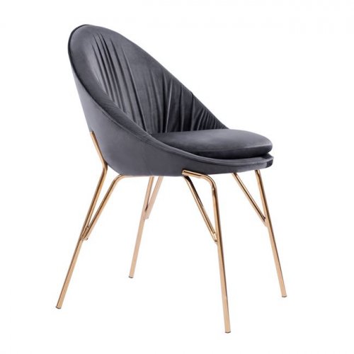 Velvet Chair "Kelsey" in grey with gold legs
