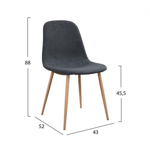 Stuhl "Leonardo" mit grauem Stoff und Metallfüßen