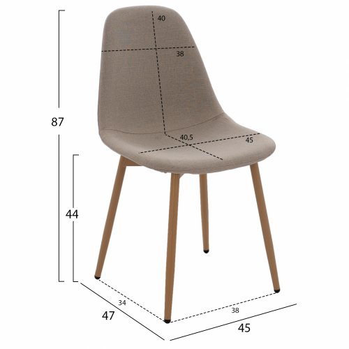 STUHL "LEONARDO" AUS BEIGEM STOFF MIT METALLBEINEN 45x47x87 cm