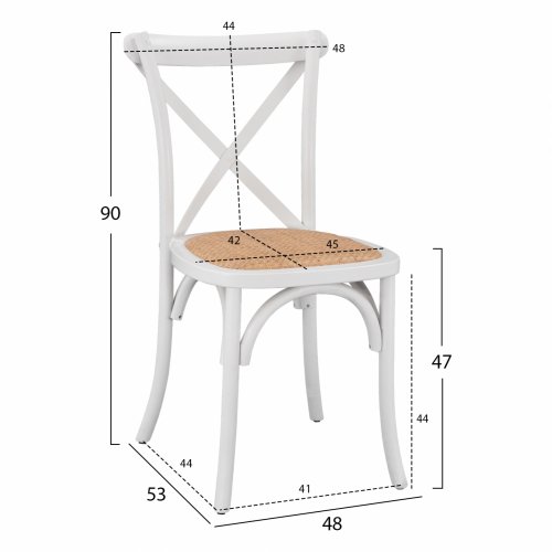 Wooden chair Owen Stackable from beech wood in white color with crossed back 48x53x90 cm