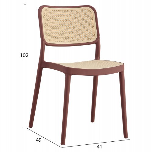 STUHL AUS POLYPROPYLEN KASTANIENBRAUN MIT BEIGEM GEFLECHT 41x49x102 cm