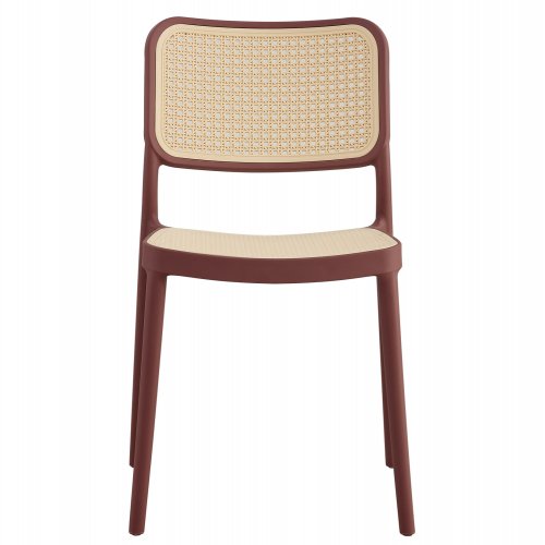 STUHL AUS POLYPROPYLEN KASTANIENBRAUN MIT BEIGEM GEFLECHT 41x49x102 cm