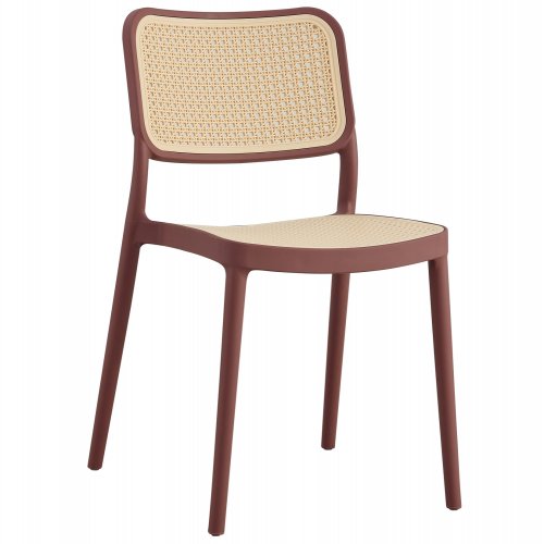 STUHL AUS POLYPROPYLEN KASTANIENBRAUN MIT BEIGEM GEFLECHT 41x49x102 cm