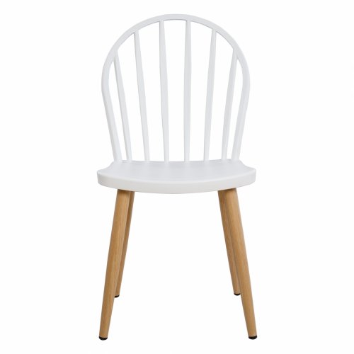 Modern Dining Chair with metal legs in natural wood finish, in white