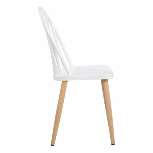 Modern Dining Chair with metal legs in natural wood finish, in white