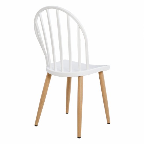 Modern Dining Chair with metal legs in natural wood finish, in white