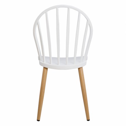 Modern Dining Chair with metal legs in natural wood finish, in white