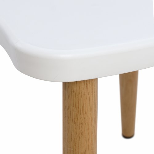 Modern Dining Chair with metal legs in natural wood finish, in white