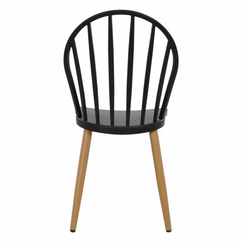 Moderner Esszimmerstuhl mit Metallbeinen aus Naturholzoberfläche, in Schwarz