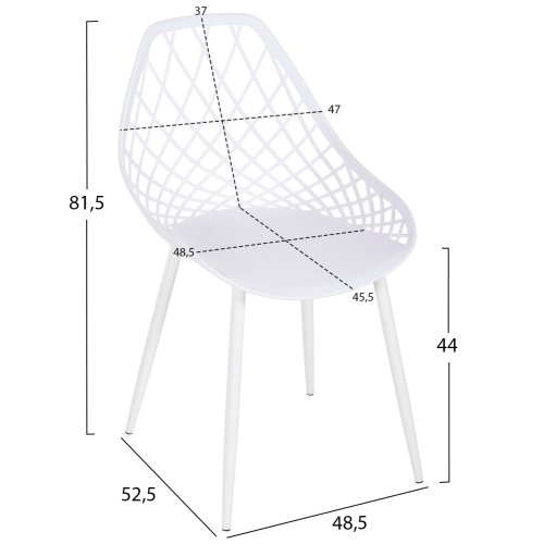 STUHL POLYPROPYLEN IN WEISSER FARBE MIT WEISSEN METALLBEINEN 52x53x82Hcm