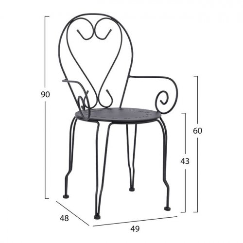 ARMCHAIR CHAIR METALLIC AMORE BLACK 49x48x90 cm