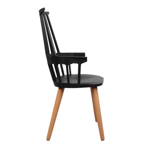 Armchair Yvonne with wooden legs in black