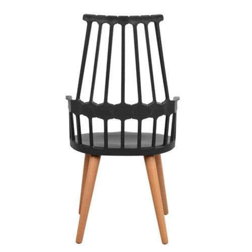 Armchair Yvonne with wooden legs in black