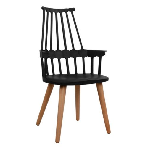 Armchair Yvonne with wooden legs in black