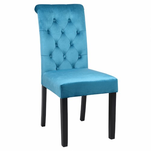 STUHL "ROXIE" AUS TÜRKIS BLAUEM SAMT MIT HOLZFÜßEN 46,5x61,5x100 cm