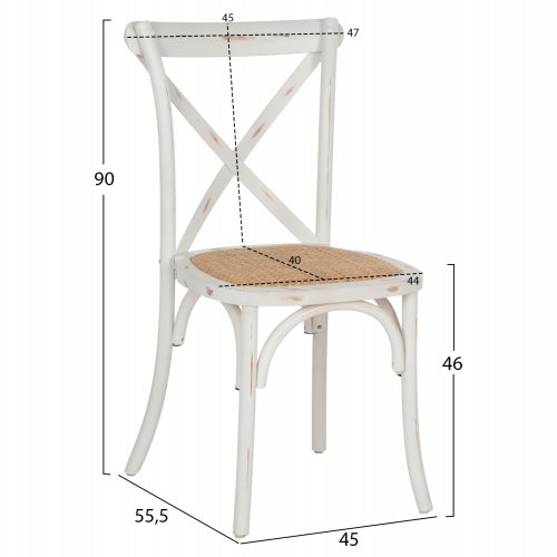 Beechwood chair in white wash color with crossed backrest "Owen"