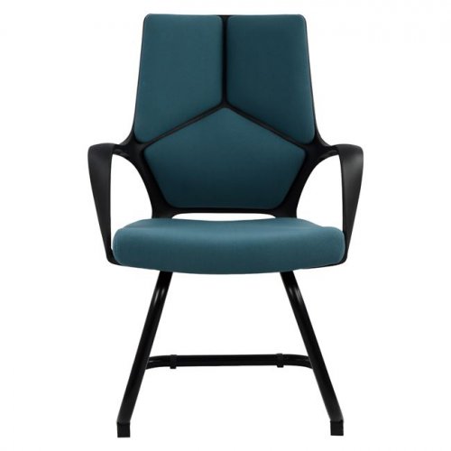 Office chair made from a perfect combination of black polypropylene and gray light blue fabric