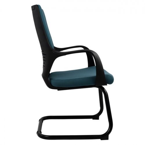 Office chair made from a perfect combination of black polypropylene and gray light blue fabric