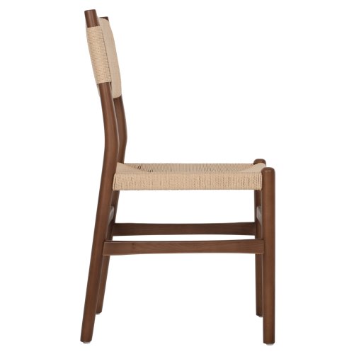 DINING CHAIR BEECH WOOD WALNUT- NATURAL ROPE ECRU 48X52X85Hcm