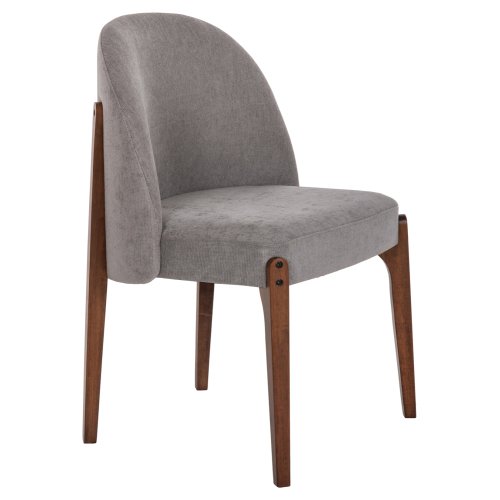 DINING CHAIR RUBBERWOOD IN WALNUT-GREY FABRIC 57x55x86Hcm
