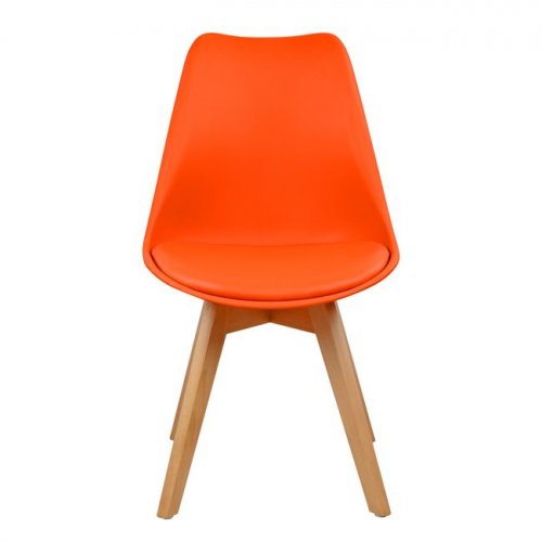 VEGAS Retro Stuhl in Orange und Holzbeinen in natürlicher Farbe