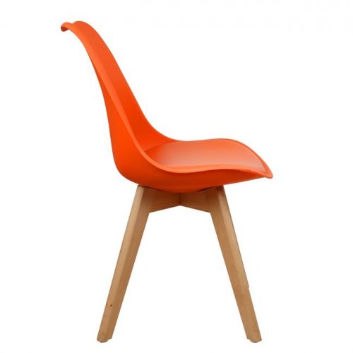 VEGAS Retro Stuhl in Orange und Holzbeinen in natürlicher Farbe