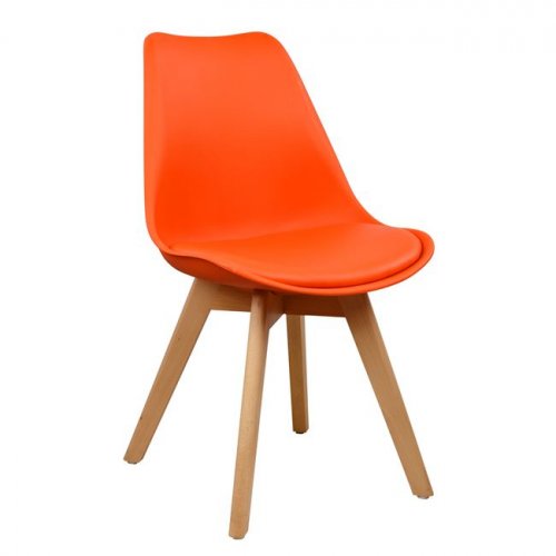 VEGAS Retro Stuhl in Orange und Holzbeinen in natürlicher Farbe