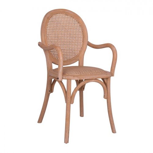Chair wooden with arms with rattan at the back