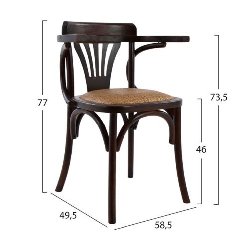 Wooden chair antique with straw seat in brown color